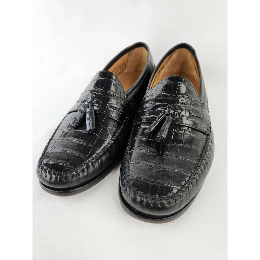 Florsheim Pisa Black Croc Leather Moc Toe Loafer Tassel Shoes Men's 12 EEE Wide